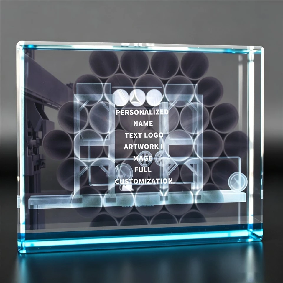 Blue Edge Rectangle Custom Crystal Trophy high quality