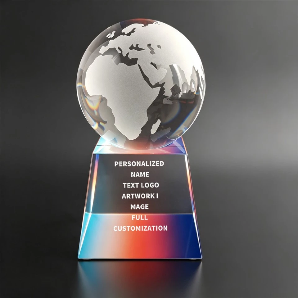 World Globe Rainbow Base Crystal Trophy suppliers